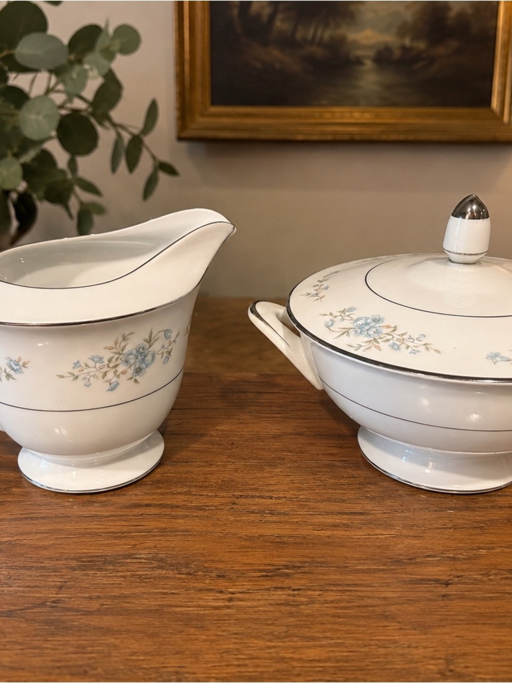 Vintage Wyndham Stamford 331 Creamer Sugar Bowl Set Japan Blue Floral